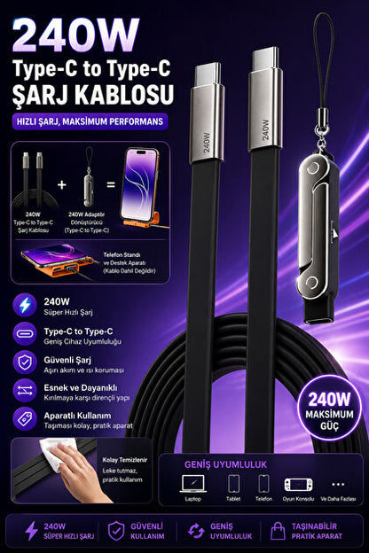 1.5m 240W Katlanabilir Stantlı Hızlı Şarj Destekli Type-C Kablo